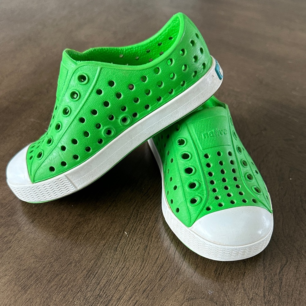 Native toddler Slip-On Sneakers in Bright Green and White